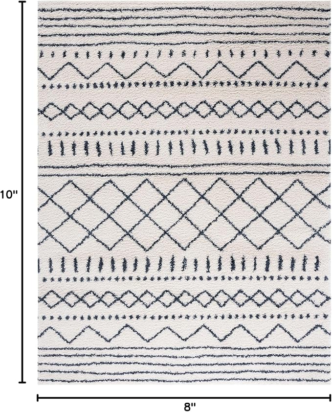 SAFAVIEH Area Rug 8x10 - Arizona Shag Collection - Large - Ivory & Slate, Moroccan Design, Non-Shedding & Easy Cleaning, Ultra Plush Thick Pile, Ideal for Living Room, Bedroom, Dining Space (ASG741M)
