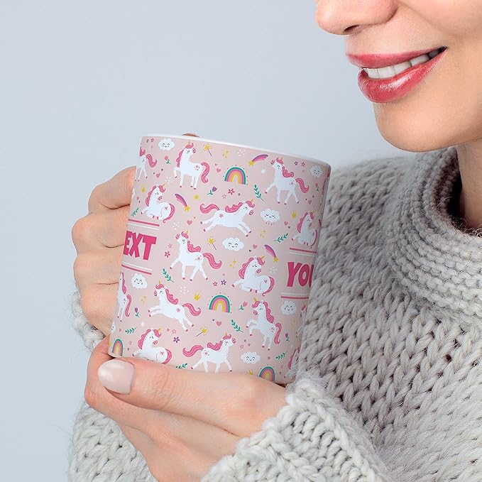 Personalized Mug for Kids - Pink Unicorn - Custom Name/Text, Ceramic Hot Chocolate/Cocoa/Coffee Cup for Girls, Birthday/Christmas/Holiday Gift - 11 oz, White Handle