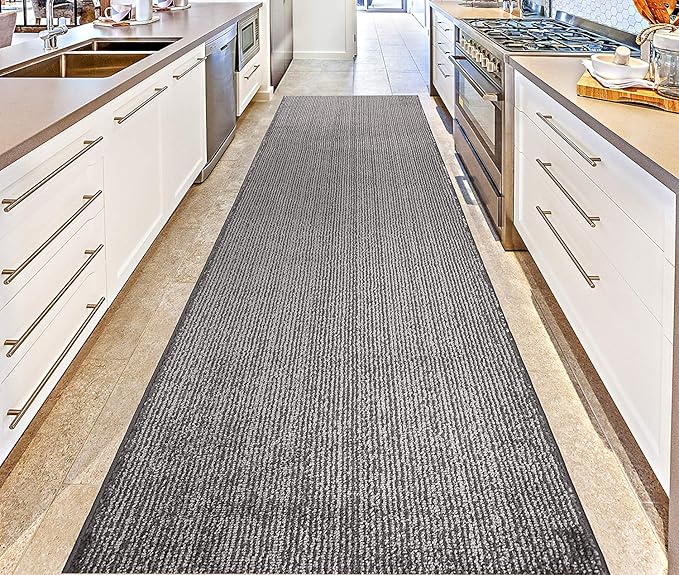 Custom Length Cut to Size Wide Width Carpet Runner Rug for Hallways, Skid Resistant Latex Rubber Backed, 31 inch Wide X Customized Length, Stripe Grey, 31 inch X 22 feet