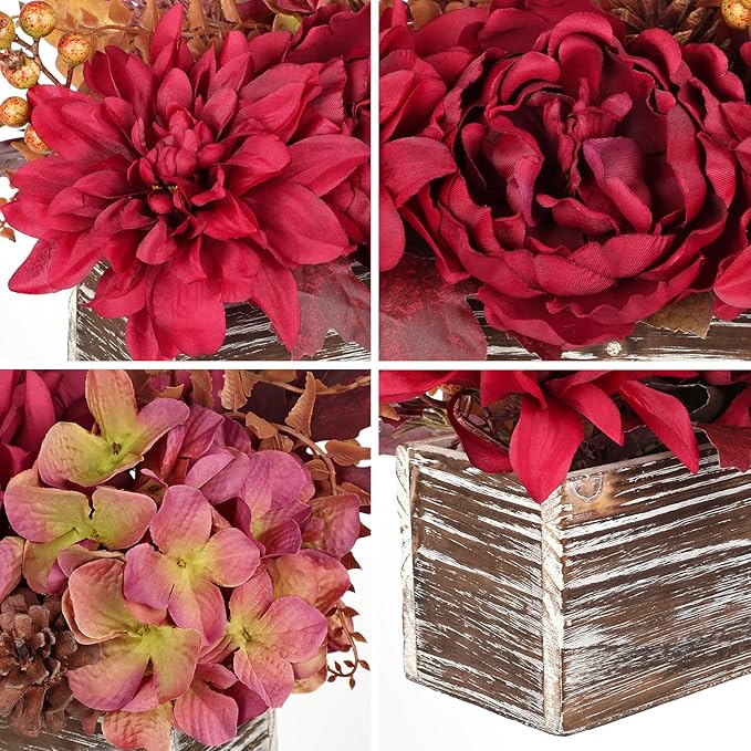 DILATATA Fall Decor Autumn Harvest Floral Centerpiece with Artificial Peony Chrysanthemum Hydrangea Flowers Berries Arrangement for Thanksgiving Party Mantel Fall Decor