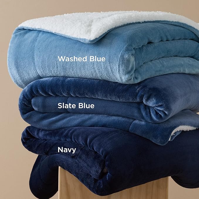 Bedsure GentleSoft Sherpa Fleece Throw Blanket Twin Size for Couch - Thick and Warm Throw for Women and Men, Soft Fuzzy Plush Twin Blanket for Winter, Navy, 60x80 Inches