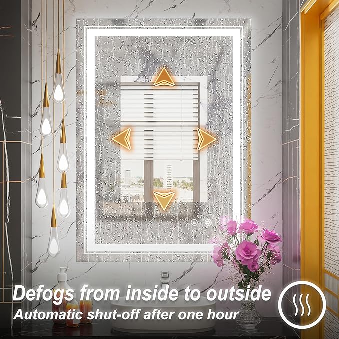 24 x 32 Inch LED Bathroom Mirror with Lights, Lighted Bathroom Vanity Mirrors for Wall, Wall Mounted, Stepless Dimmable, Anti-Fog, Memory Funtion, Horizontal or Vertical