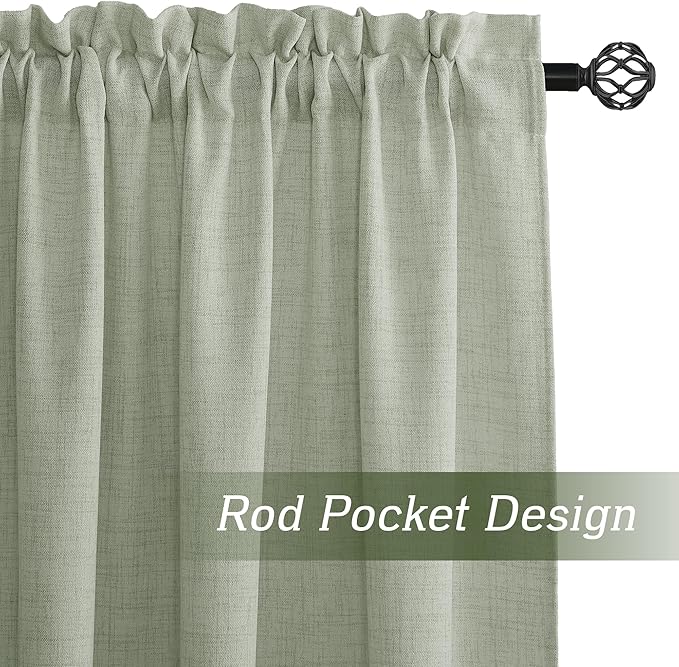 RYB HOME Linen Sheer Curtains and Drapes for Living Room and Dining Room 120 inches Length, Breathable Weave Textured/Rod Pocket Semi Sheer Curtains, Sage Green, W 52 x L 120 inches, 2 Panels Set