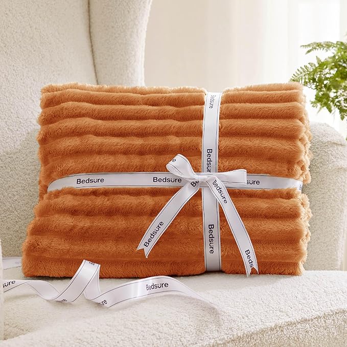 Bedsure GentleSoft Burnt Orange California King Size Blanket for Couch - Cozy Soft Fall Blankets for Women, Cute Small Fleece Throws for Girls, 102x96 Inches