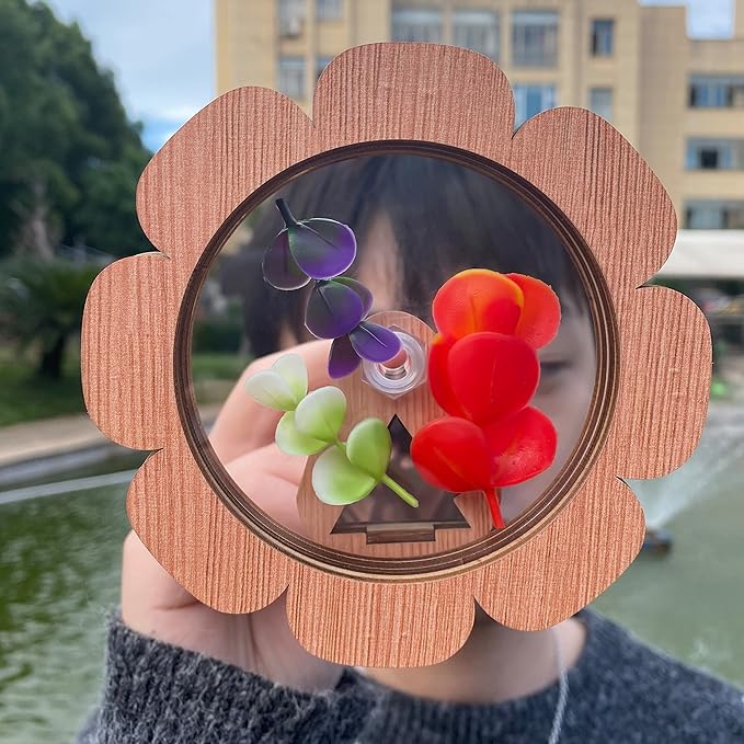 Natural DIY Kaleidoscope Kit, New Wooden Magic Rotating Kaleidoscope Making Set for Nature Lovers, Best Gift, Outdoor Classic Handmade Education Toys(1 Pcs Flower)