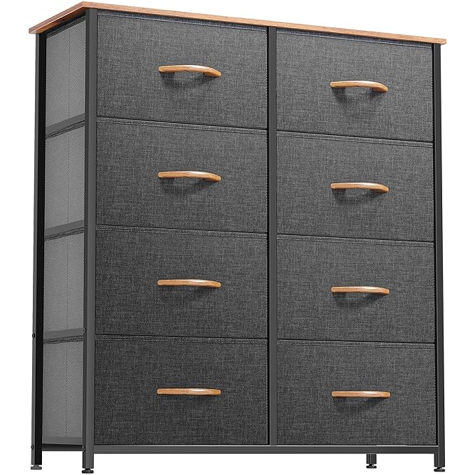 DWVO Dresser for Bedroom, Fabric Dresser with 8 Drawers, Tall Double Drawer Chest of Drawers for Closet, Living Room, Sturdy Steel Frame, Wooden Top, Easy Pull Handle