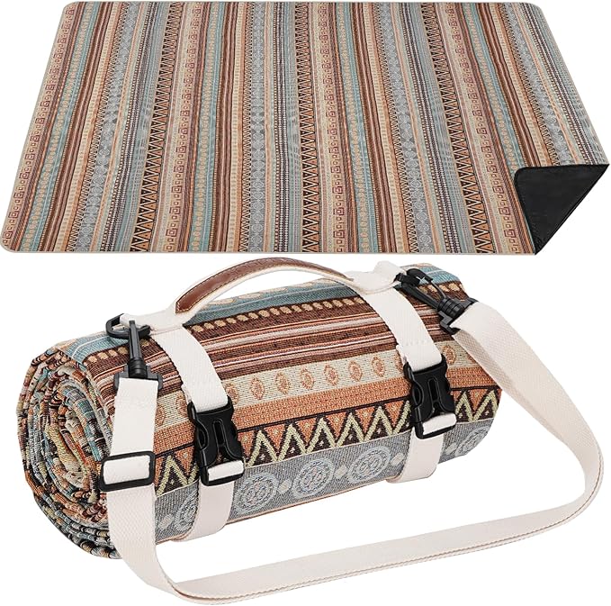 Extra Large Waterproof Picnic Blanket | Portable Camping & Beach Mat | Sand Free with Carry Strap | Park Blanket for Grass, Hiking, Travel, Concerts, Indoor (Orange)