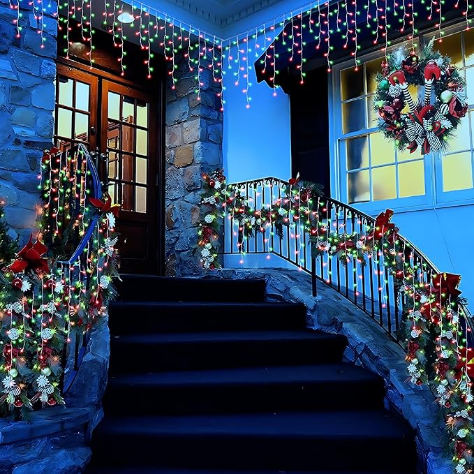 Toodour Red & Green Christmas Icicle Lights, 29.5ft 360 LED Icicle Lights, 8 Modes, 60 Drops, Window Curtain Led Christmas Light, Icicle Twinkle Light for Eaves, Party, Wedding, Xmas Decorations