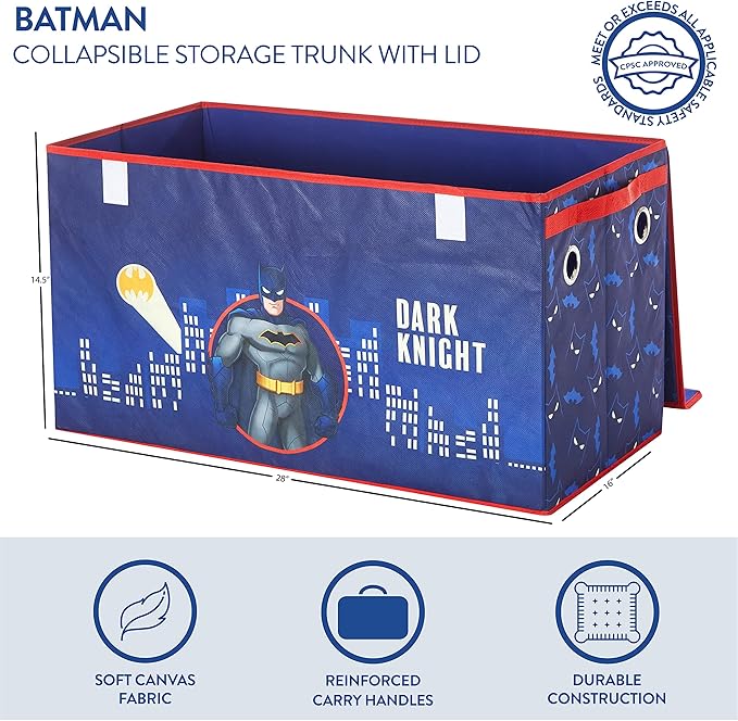 Idea Nuova Batman Collapsible Children’s Toy Storage Trunk, Durable with Soft Lid, 28.5"x14.5"x16"