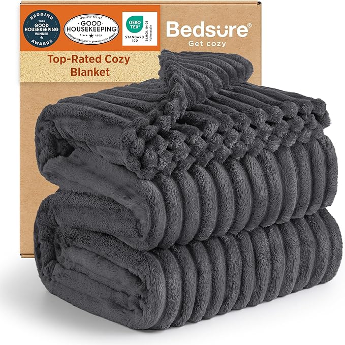 Bedsure GentleSoft Grey Fleece Queen Blanket for Couch - Cozy Soft Blankets for Women, Cute Small Throws for Girls, 90x90 Inches