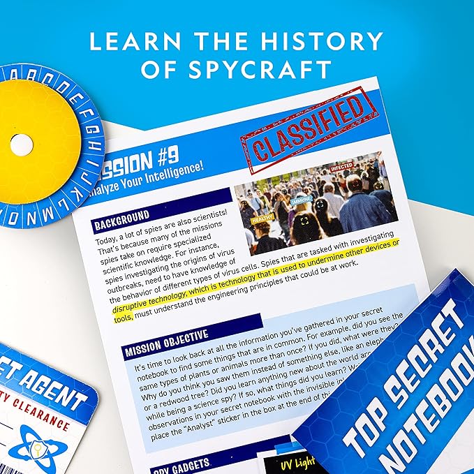 National Geographic Spy Science Kit - Kids Spy Activity Set, Complete 10 Secret Missions with Gadgets for Kids and Gear, Detective Kit, Science Kits, Pretend Play, Spy Halloween Costume