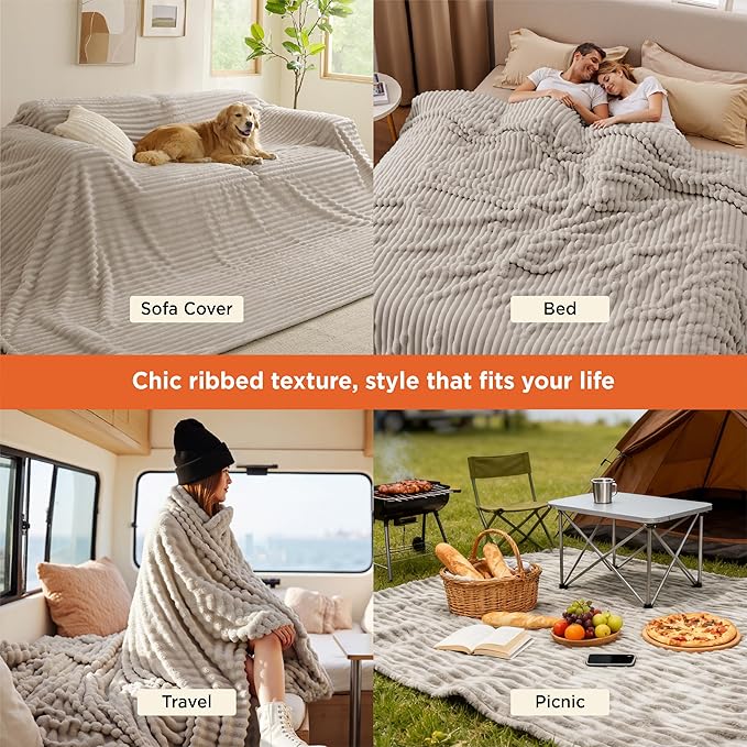 Bedsure GentleSoft Large Fleece Blanket for Bed - Cozy Soft Throw Blankets for Women, Cute Large Throws for Girls, Linen, 120x120 Inches