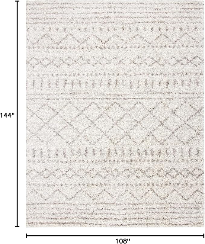 SAFAVIEH Arizona Shag Collection Area Rug - 9' x 12', Ivory & Beige, Moroccan Design, Non-Shedding & Easy Care, 1.6-inch Thick Ideal for High Traffic Areas in Living Room, Bedroom (ASG741A)