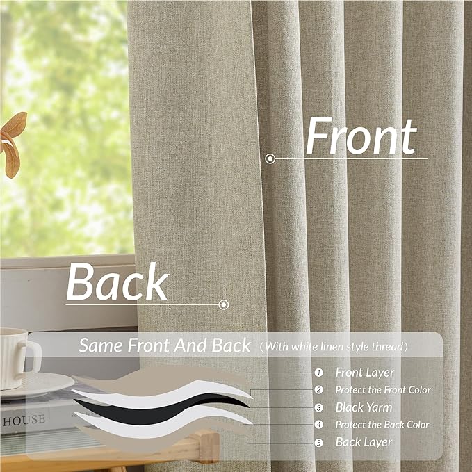 KangBang Black Out Pinch Pleat Linen Curtains 96 Inches Long, Pinch Pleated Blackout Drapes for Living Room Office with Hooks, Baby Sleep Friendly Home Decor(2 Panels,42Wx96L, Linen Color)