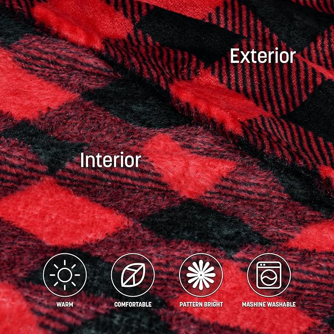 Catalonia Wearable Fleece Blanket with Sleeves and Foot Pockets for Adult Women Men, Micro Plush Comfy Wrap Sleeved Throw Blanket Robe Large, Red Checker Plaid