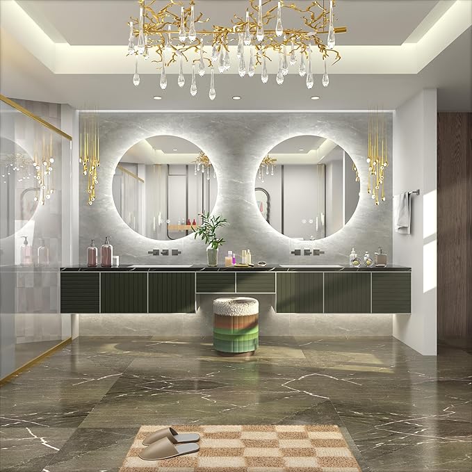 40 Inch Round LED Mirror, Backlit Round Lighted Bathroom Mirror,Large Circle Vanity Wall Mounted, Anti-Fog, Dimmable, 3000K/4500K/6000K