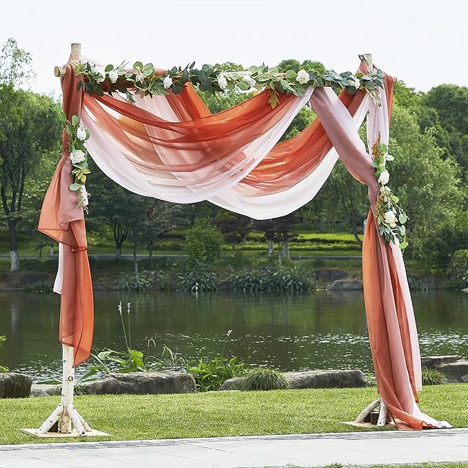 NICETOWN Terracotta Ombre Sheer Window Scarf Valances, Decorative Elegant Backdrop Voile Sheer Texture for Decor/Window Decorations, Set of 2, W60 x L216