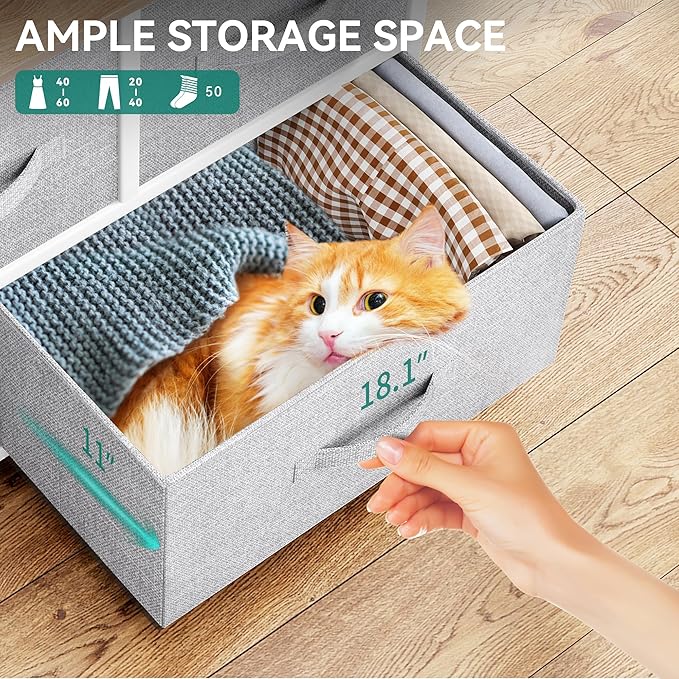 YITAHOME Wide Chest of Drawers, Dresser with 5 Drawers, Light Grey Fabric Storage Tower, Dresser for Bedroom with 5 Drawers, Living Room, Closets - Sturdy Steel Frame, Wooden Top