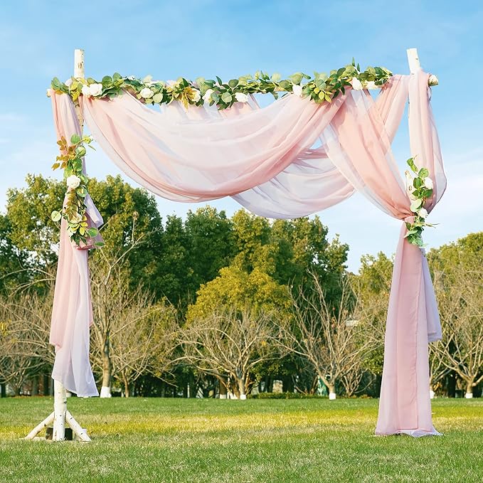 NICETOWN Romantic Wedding Ceremony Arch Decor Scarfs, Pink Ombre Sheer Scarf Curtains Window Valances for Girls Room/Bed Canopy/Birthday Party, 2 Pieces, W60 x L216