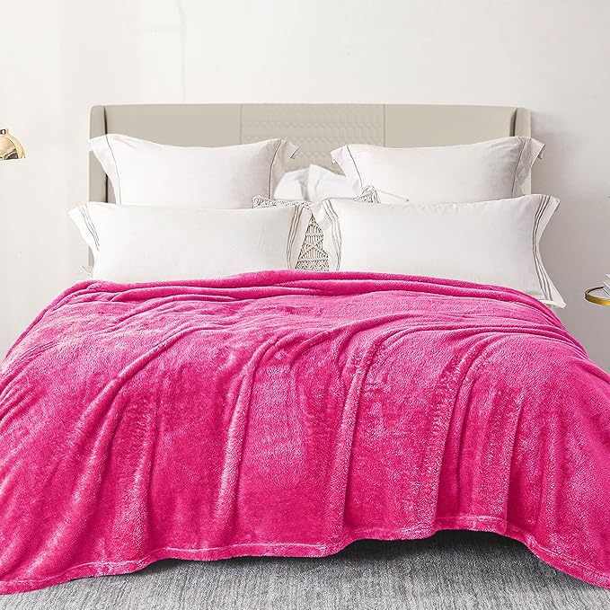 Exclusivo Mezcla Plush Fuzzy Fleece Bed Blanket Queen Size, Super Soft, Fluffy and Warm Blankets Suitable for All Seasons (Hot Pink, 90x90 Inches)