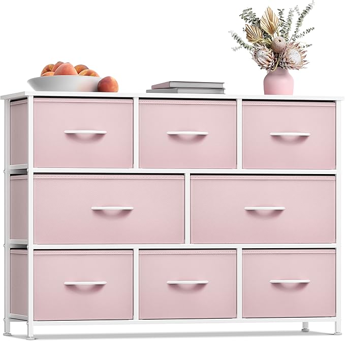 Sorbus Kids Dresser with 8 Drawers - Chest Organizer Unit with Steel Frame Wood Top & Handle, Fabric Bins for Clothes - Wide Furniture for Bedroom Hallway Kids Room Nursery & Closet