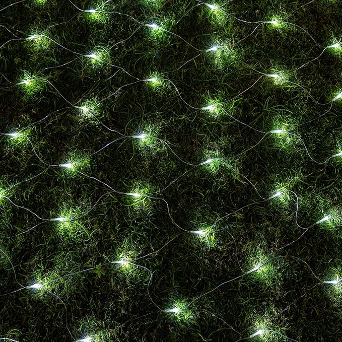 AWQ 200 LED 9.8ft x 6.6ft String Lights Net Mesh Lights Christmas Net Lights 8 Modes for Christmas Wedding Party Home Garden Lawn Bushes Indoor Outdoor Decor (9.8ft x 6.6ft, White)