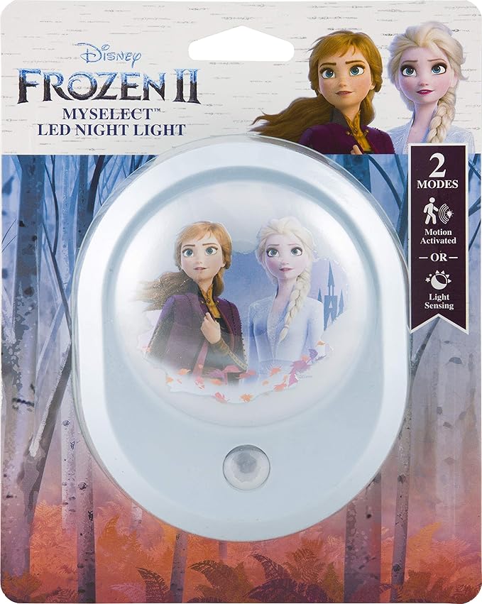 Disney Frozen II MySelect LED Night Light, Motion Sensor, Dusk-to-Dawn, Featuring Anna and Elsa, Ideal for Girls' Bedrooms, Nurseries, or Bathrooms – 44473