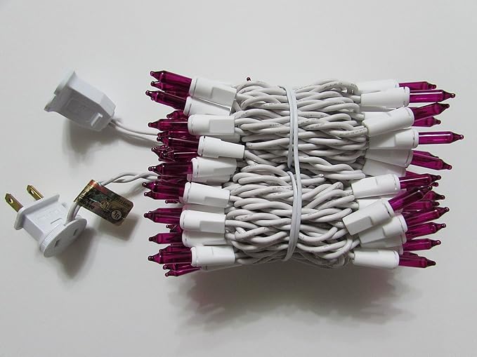 Holiday Pride Pink Christmas Lights White Wire - 100 Count Pink Christmas Lights Indoor (24 Ft) - Indoor/Outdoor Use - UL Certified - Static & Blinking Modes - Connectable