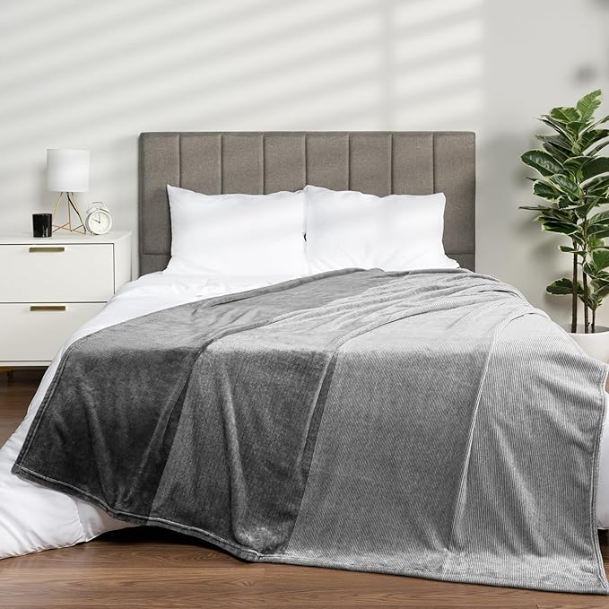 Pavilia Gray Ombre Fleece Blanket for Twin Size Bed, Soft, Lightweight, Cozy Microfiber Gift Decorative Blanket, 60x80