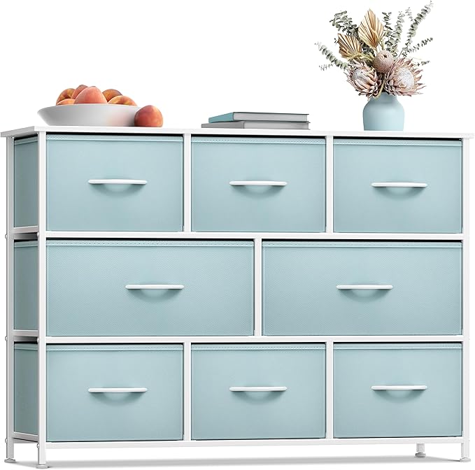 Sorbus Kids Dresser with 8 Drawers - Chest Organizer Unit with Steel Frame Wood Top & Handle, Fabric Bins for Clothes - Wide Furniture for Bedroom Hallway Kids Room Nursery & Closet