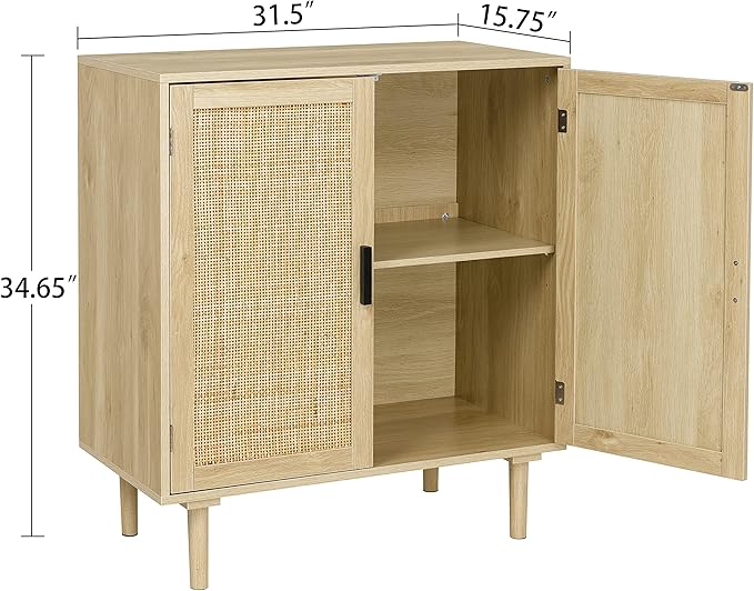 Finnhomy Sideboard Buffet Cabinet, Kitchen Storage Sideboard with Rattan Decorated Doors, Liquor Coffee Buffet, Dining Room, Hallway, Console Table, Accent Cabinet, 31.5X 15.8X 34.6 Inches, Natural