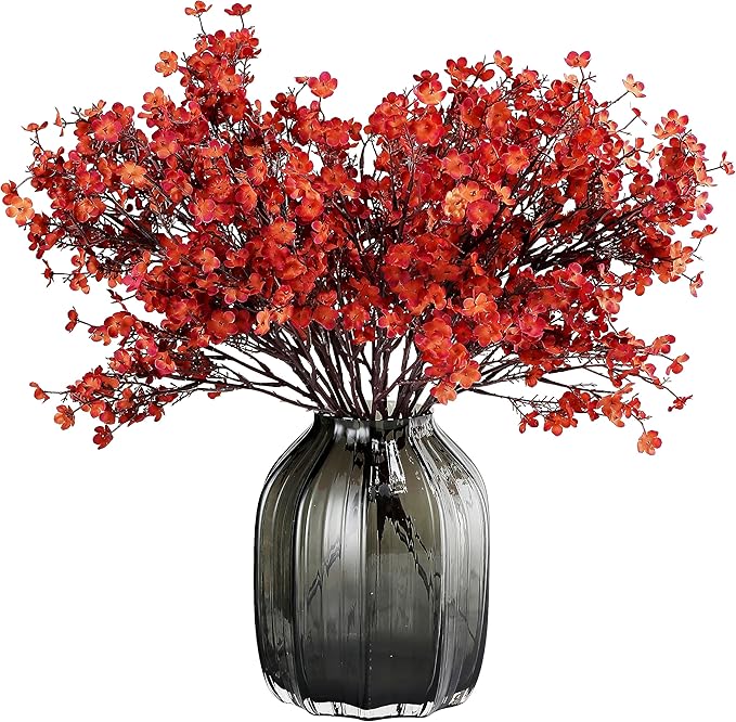 JAKY-Global Babys Breath Silk Artificial Flowers Bulk 12pcs for Fall Decor Fake Flower Bouquet Bulk for Home Kitchen Indoor Bouquet Floral Arrangement Table Centerpieces Party Decor(Burnt Red Brown)