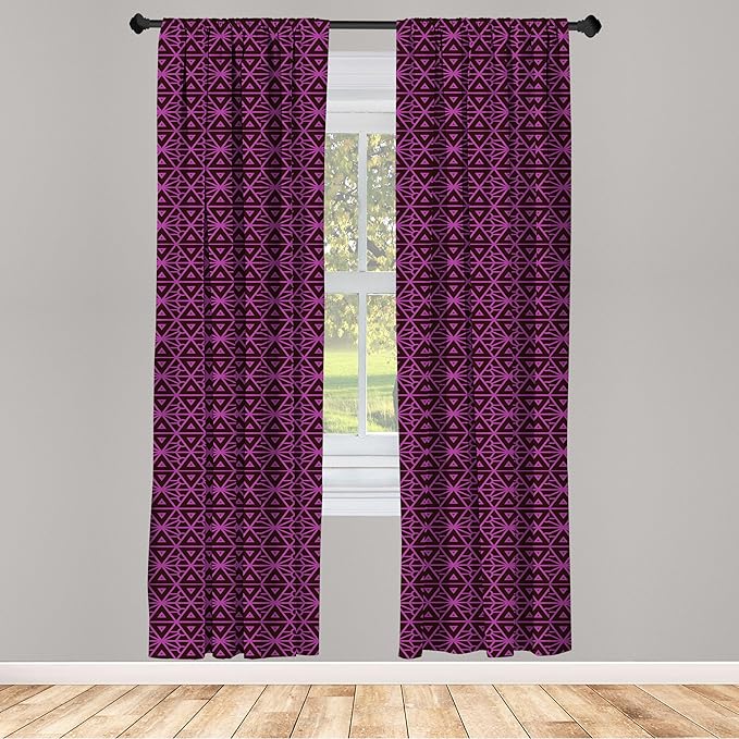 Ambesonne Lattice Window Curtains, Abstract Symmetric Pattern with Geometric Elements in Pink Color Shade, Lightweight Decor 2-Panel Set with Rod Pocket, Pair of - 28" x 95", Brown Magenta