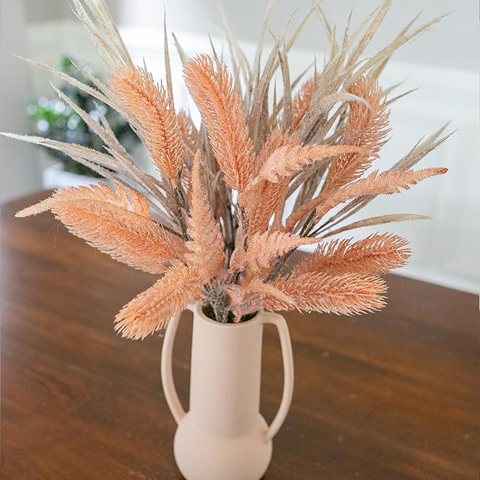 7 PCS Artificial Fall Stem Fake Plants, 26 in Fake Leaves Autumn Greenery Branches Orange Flowers Faux Foliage DIY Stems for Vase Thanksgiving Home Kitchen Office Indoor Centerpiece Table Decoration