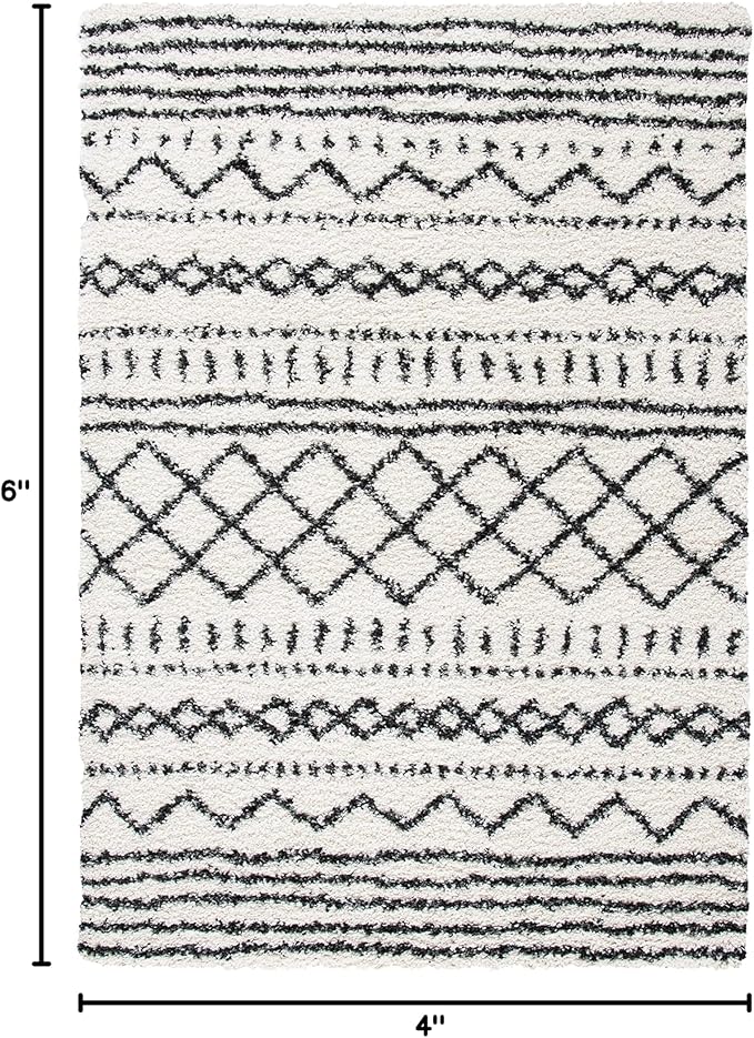SAFAVIEH Arizona Shag Collection Accent Rug - 4' x 6', Ivory & Black, Moroccan Design, Non-Shedding & Easy Care, 1.6-inch Thick Ideal for High Traffic Areas in Entryway, Living Room, Bedroom (ASG741Z)
