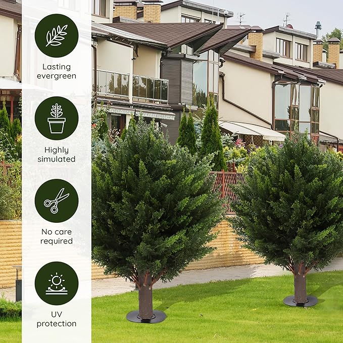 Artificial Cedar Topiary Tree, Indoor Outdoor Decorative Plant, Faux Evergreen Foliage (4, 15.7 inch Height (Leaves Diameter 15.7 inch))