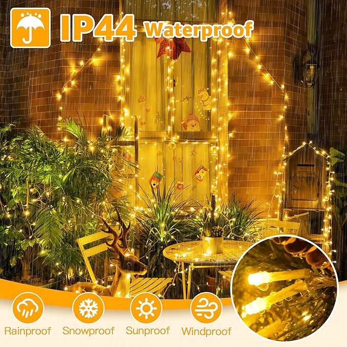 Ollny 120LED 40FT String Lights, Waterproof Connectable Christmas Lights with Timer 8 Modes, Warm White Plug in Fairy Light for Indoor Outdoor Bedroom Xmas Tree Holiday Party Decorations