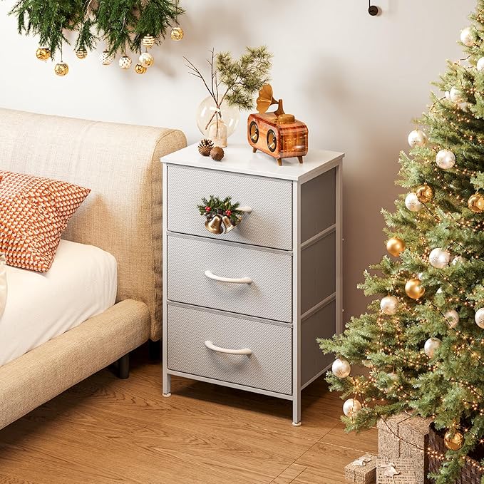 AODK Dresser for Bedroom Nightstand Small Dressers Chest of Drawers End Table for Living Room, Closet Dresser with 3 Storage Drawers Organizer Clothes, Light Grey