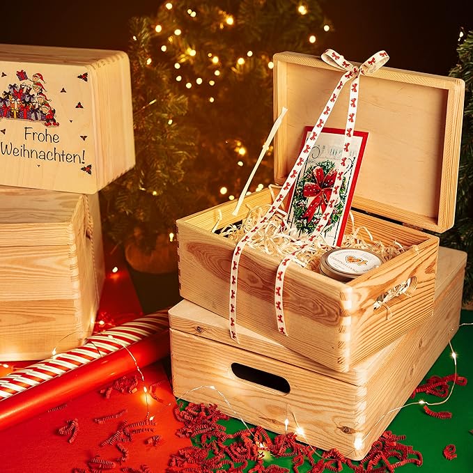 XL Wooden Storage Box with Hinged Lid | 15.8x11.8x5.5in (+-0.5) | Plain Unpainted Gift Box with Handles for Tool Toy Shoes Kitchen Clothes Jewelry | Rough & UNSANDED Wood