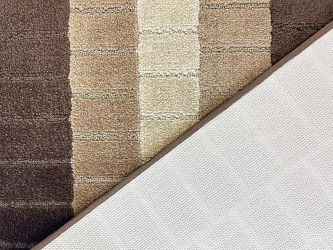 Custom Size Modern Geometric Pattern Carpet Runner Rug for Hallways, Slip Resistant Latex Rubber Backed, 31 inch Wide X Customized Length, Squares Brown, 31 inch X 14 feet