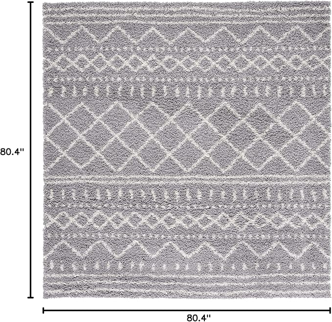SAFAVIEH Arizona Shag Collection Area Rug - 6'7" Square, Grey & Ivory, Moroccan Design, Non-Shedding & Easy Care, 1.6-inch Thick Ideal for High Traffic Areas in Living Room, Bedroom (ASG741G)