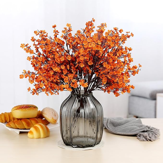 JAKY-Global Babys Breath Orange Silk Artificial Flowers 20 Bundle European Fake Silk Plants Decor Wedding Party Decoration Bouquets Real Touch DIY Home Garden (Orange 20pcs)