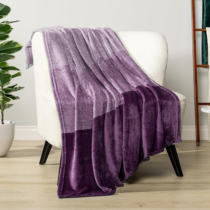 PAVILIA Purple Ombre Fleece Throw Blanket for Couch, Soft Flannel Blanket for Sofa Bed Room, Plush Lightweight Light Lavender Lilac Gradient Blanket, Cozy Microfiber Decorative Gift Throw, 50x60