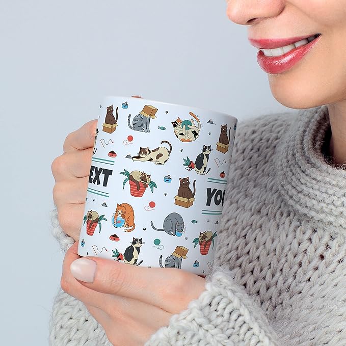 Personalized Mug for Kids - Cats - Custom Name/Text, Ceramic Hot Chocolate/Cocoa/Coffee Cup for Boys/Girls, Birthday/Christmas/Holiday Gift - 11 oz, Red Handle