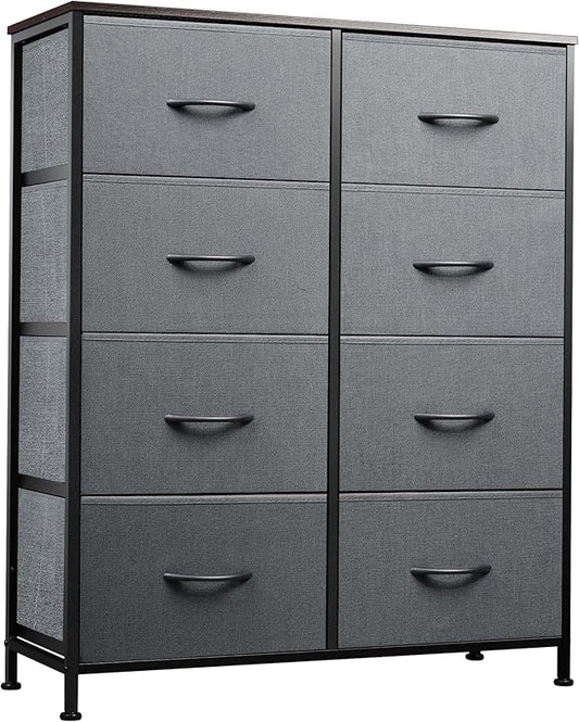 WLIVE Fabric Dresser for Bedroom, Tall Dresser with 8 Drawers, Storage Tower with Fabric Bins, Double Dressers, Chest of Drawers for Closet, Living Room, Hallway, Dark Gray