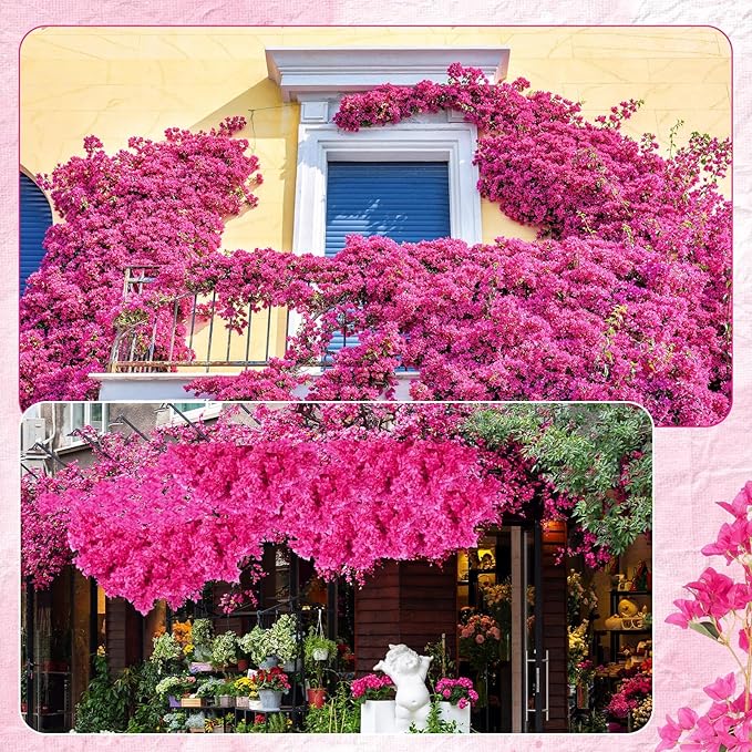 100 Pack Artificial Bougainvillea Floral 38" Silk Long Stem Bougainvillea Plants Hanging Table Centerpiece for Home Wedding Indoor Outdoor Decorations (Rose Red)