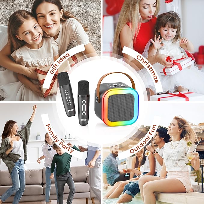 Mini Karaoke Machine for Kids Adults, Portable Karaoke Microphone Singing Speaker Bluetooth Karaoke Player with 2 Wireless Mic, Birthday Gifts for Girls Boys 4-12 Year Old, Family Home Party(Grey)