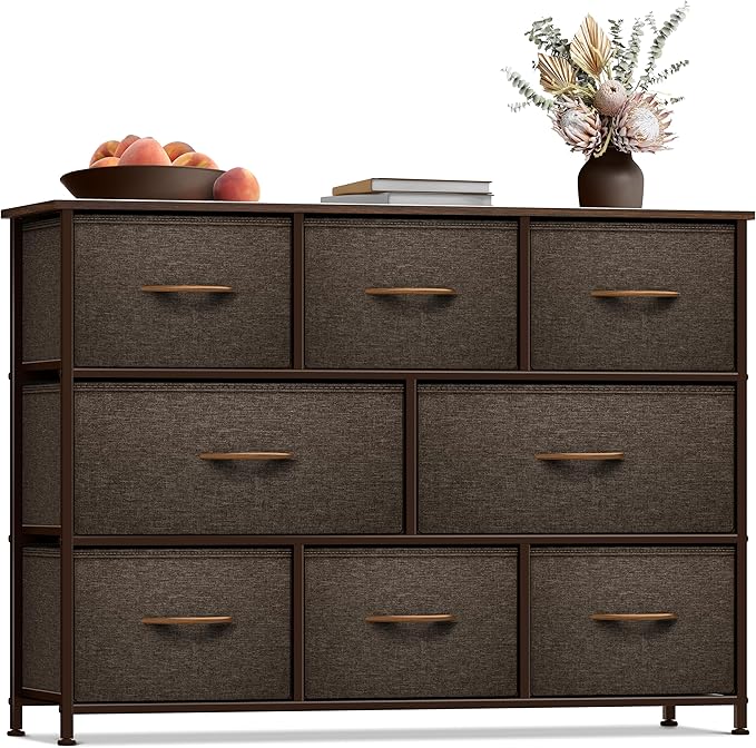 Sorbus Dresser with 8 Drawers - Chest Organizer Unit with Steel Frame Wood Top & Handle Easy Pull Fabric Bins for Clothes - Wide Storage Furniture for Bedroom, Hallway, Living Room, Nursery & Closet