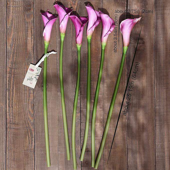 FiveSeasonStuff Real Touch Calla Lily Artificial Flowers, Wedding Bridal Floral Arrangements (25'' 6 Long Stems, Autumn Purple)