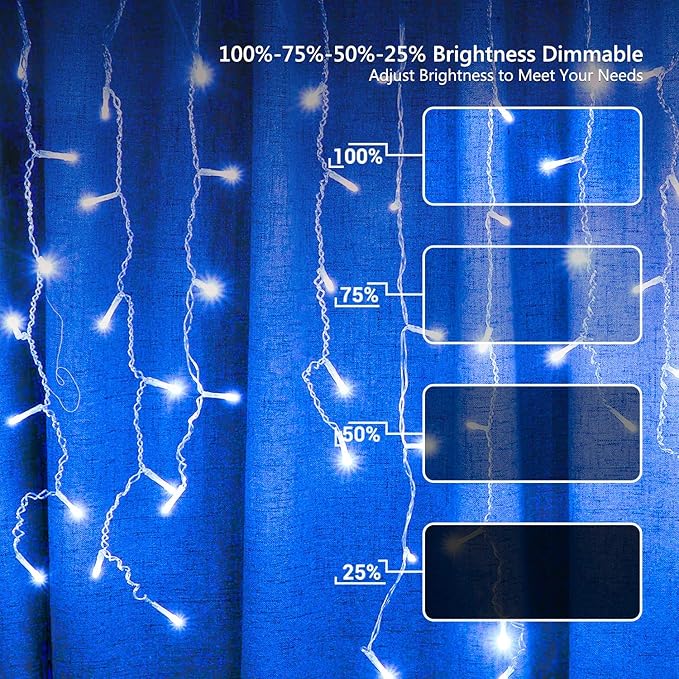 Brizled Blue Icicle Lights, 29ft 360 LED Christmas Icicle Lights with Remote, 8 Modes Christmas Roof Light with 60 Drops, Connectable Xmas Eave Light Outdoor Drop Lighting for Xmas Wedding Holiday